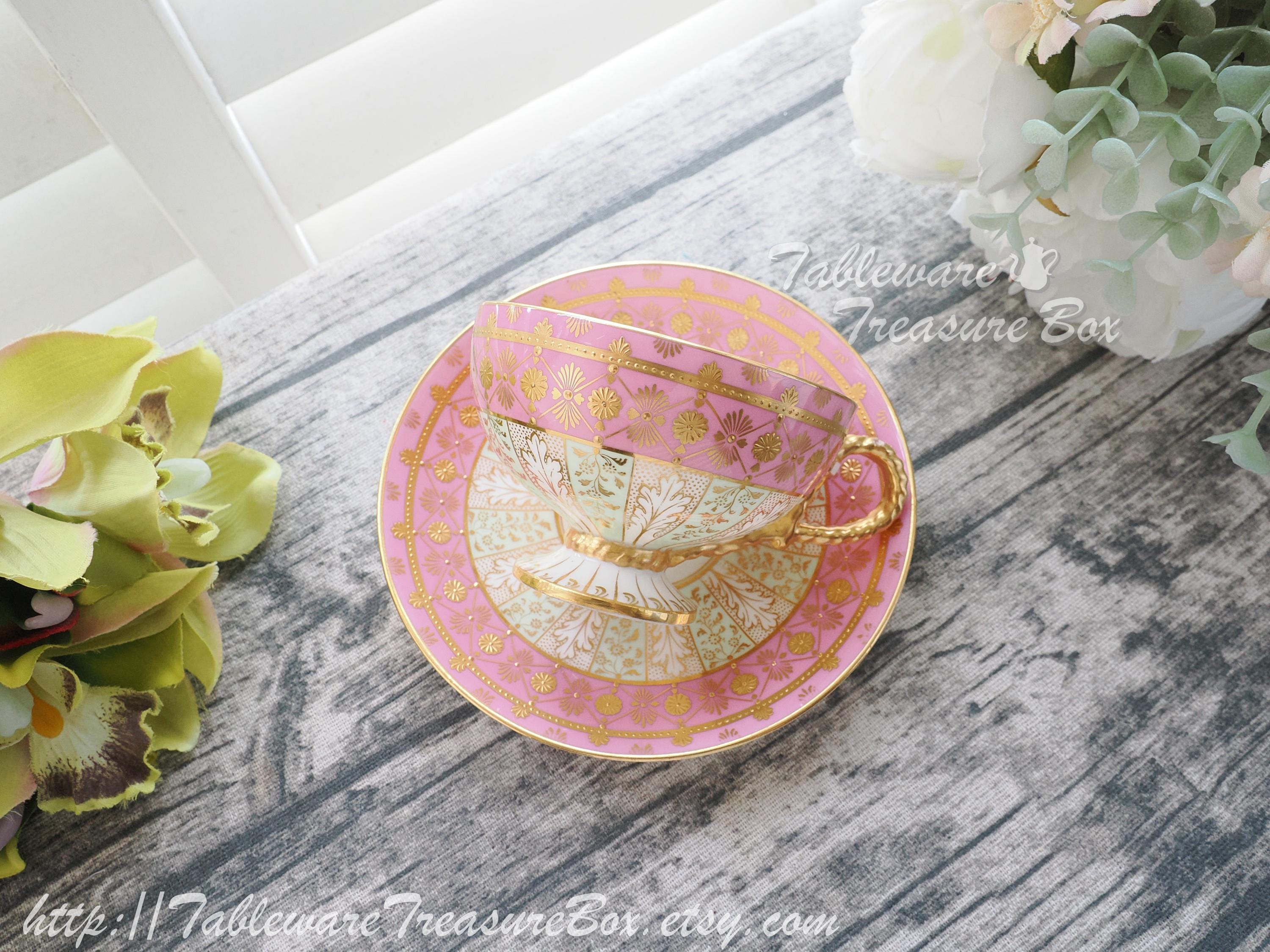 RESERVED - Antique Cauldon X Tiffany Pink Gold Rope Handle Footed