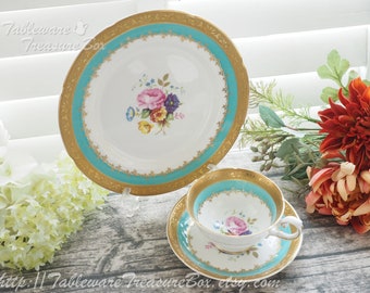 3pc set - Royal Grafton Blue Gold Teacup, Saucer and Plate