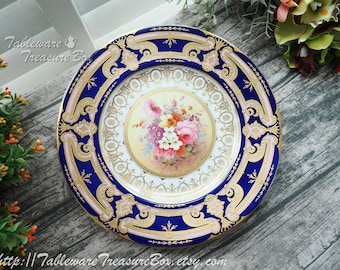 Coalport Raised Gold and Hand Painted Floral Cabinet Plate 8439