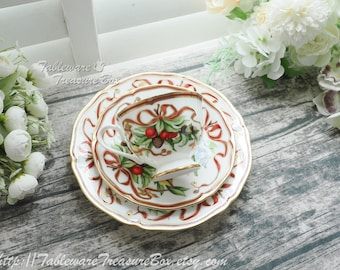 3pc set - Tiffany & Co. Holiday Christmas Garland  Cup, Saucer and Plate