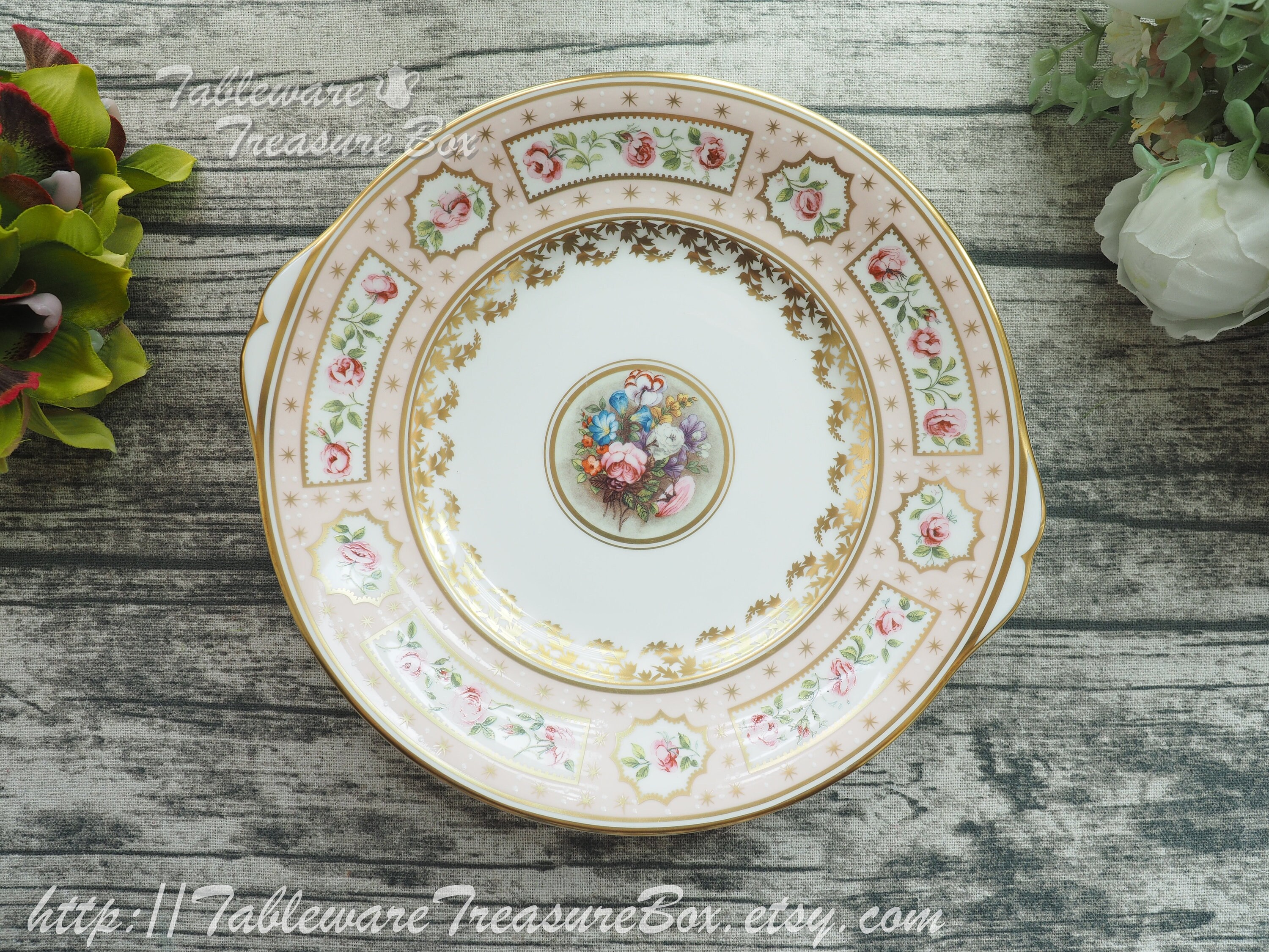 ロイヤルクラウンダービー ピンクストンローズ サービングプレート