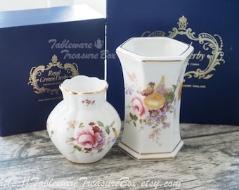 2pc set - Royal Crown Derby Posies Vases BOXED 1991 & 1990