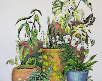 Embellished Print, Dark Botanical Illustration, Floral Art, ball Python, Symbolic Nature (18x24”)