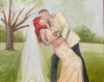 Portret ślubny malowany ręcznie na zamówienie ze zdjęcia, sygnowany oryginał, akryl