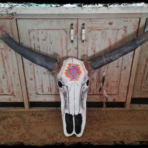 bull skull,  Tribal painted Cow Skull , wall mounted tribal skull, Skull, Buffalo Skull, cow skull ,bull Head Decoration, Paper Mache Skull