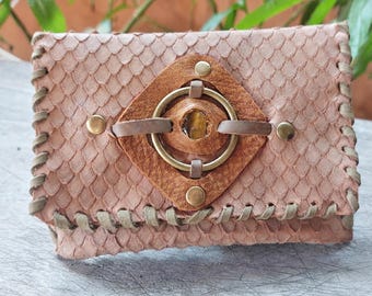 Handmade Leather Tobacco Pouch with Tiger Eye Stone Unisex Rolling Pouch with Filter Paper Holders Boho Leather Case for Smokers