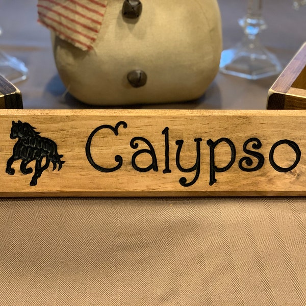 Stable Sign SMALL/Stall Name Plate/Hand Routed Wooden Sign/Personalized Horse Wood Sign with Horse/Farm/Barn Name Sign/ Horseshoe