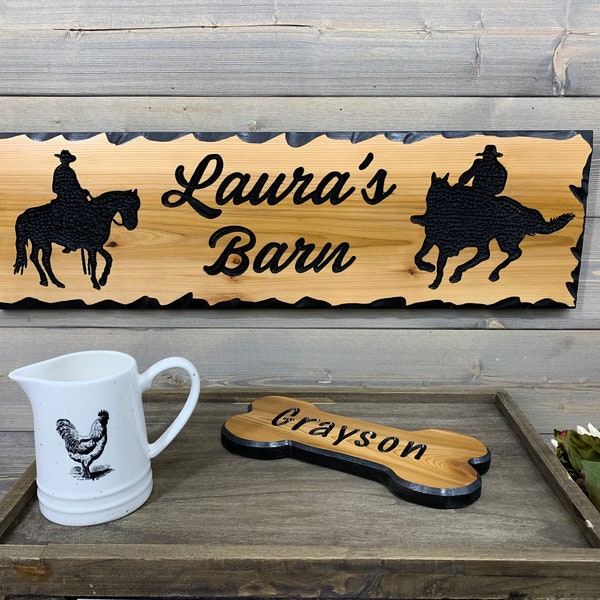 Barn Sign/ Farm Sign/ Stable Wood Sign/ Personalized Hand Carved/ Family Wood Sign/Cedar Wood Sign/Camper Sign/Personalized Wood House Sign