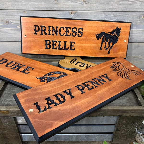 Stable Sign LARGE BLACK Edge/ Horse Stall Name Plate/ Hand Routed Wooden Sign/Personalized Wood Sign/Farm/Barn Name Sign/Horse Name Plate