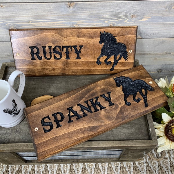 Stable Sign LARGE/ Horse Stall Name Plate/ Hand Routed Wooden Sign/Personalized Horse Sign with Horse/Farm/Barn Name Sign/Horse Name Plate