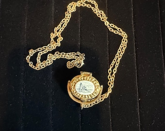 Vintage Talbots Gold-Tone Oval Locket Pendant Necklace With Cape Cod Lighthouse