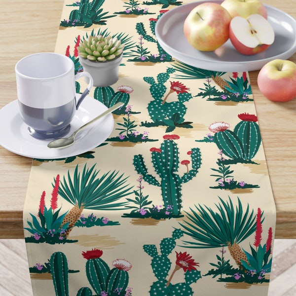 Cactus Print Table Runner Blooming Succulent Southwestern Party Table Decor Red Cacti Desert Flowers Kitchen Table Decoration