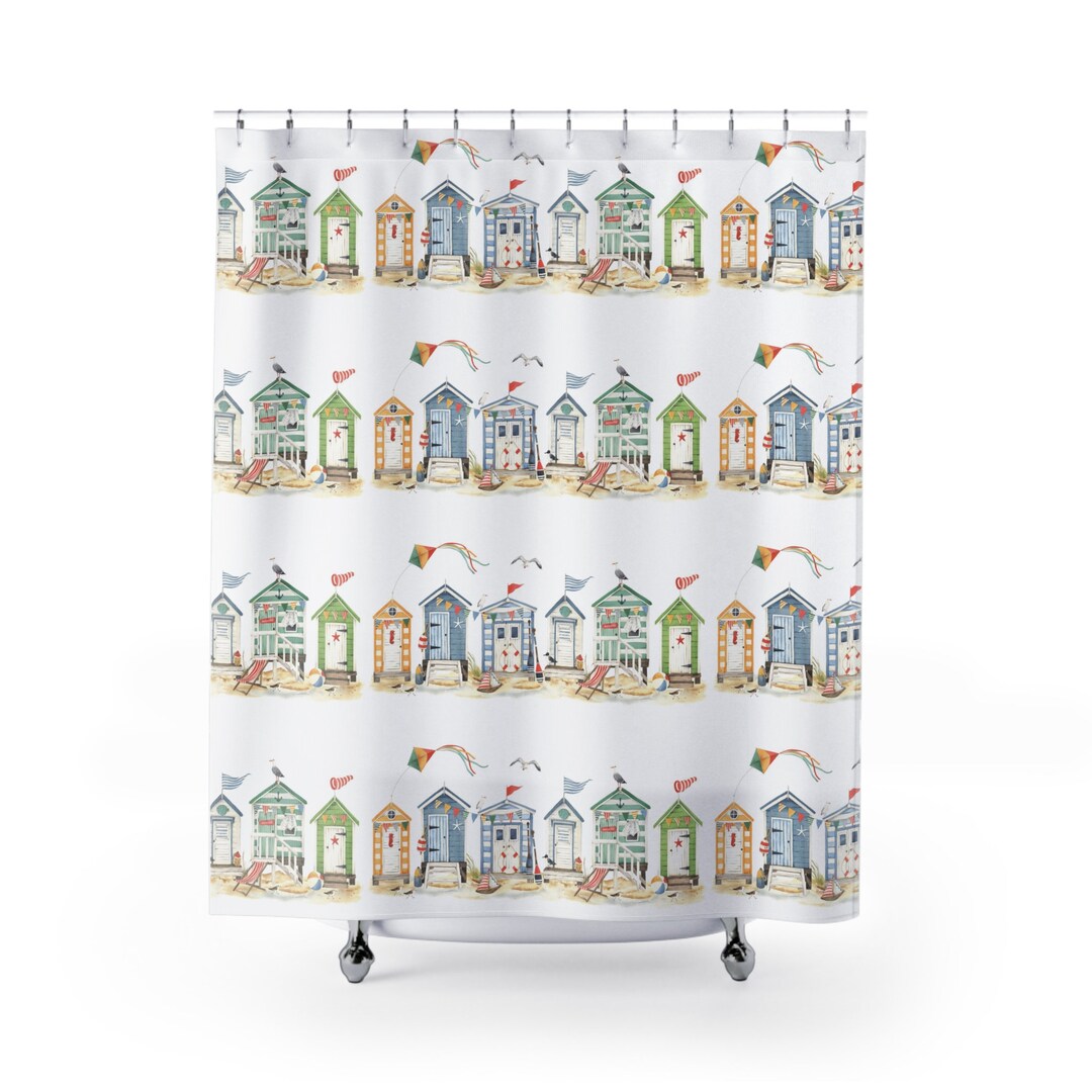 Coastal Beach Huts Shower Curtain Colorful Beach Houses Bathroom Shower