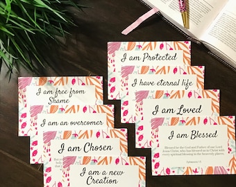 20 Identity in Christ Affirmation Cards, Instant Download Scripture Memory Cards, Christian Gifts for Women,