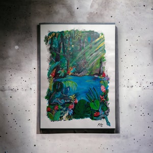 Arte ÚNICA, pôster feito à mão, arte acrílica feita à mão, paisagem colorida, presente de casamento