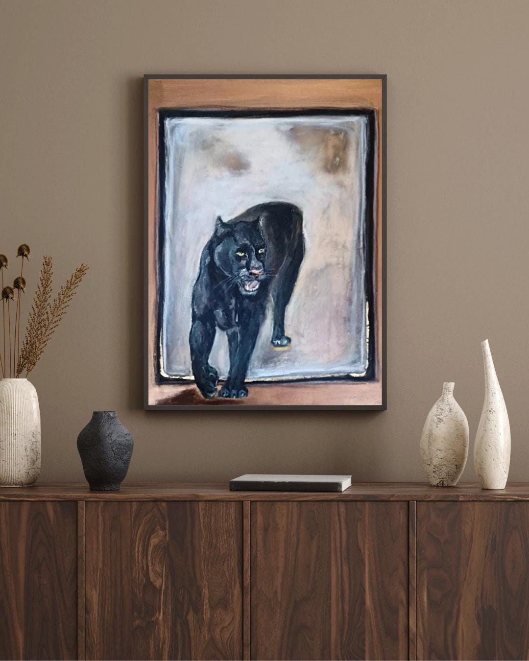 Black Panther Wall Art – Animal Painting on Canvas – Modern Wildlife Artwork – Jungle Cat Decor – Bold Acrylic Painting – Big Cat Wall Decor