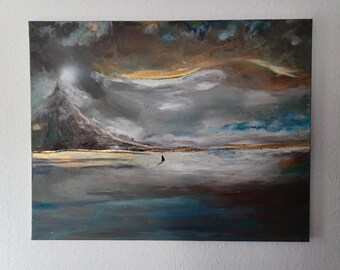 Mönch Berg Malerei Mystische Landschaft Kunst Originale Große Wand Kunst Handgemachte Wohnkultur Einzigartige Geschenkidee