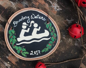 National Parks Wood Slice Canoe Ornament Camping Kayaking Climbing Skiing Boating Canoe Chalkboard Christmas Personalized Trail Run