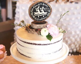 Kayaking Cake Topper Rustic Woodland Hiking Kayak Nature Wedding Camp Outdoor Gift Hike Camp Surf Swim Climb Wood Slice National Parks