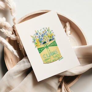 Carte d'anniversaire et d'art floral vintage représentant des fleurs sauvages dans une boîte de conserve antique illustrée