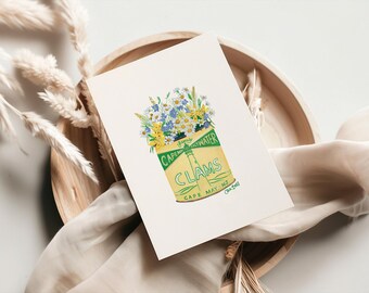 Wildflower Bouquet Card: Vintage Clam Can Art - Cape May Clams