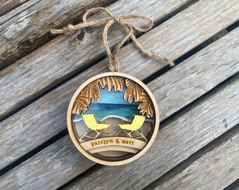 Personalized Beach Ornament: Hand-Painted Sand Keepsake, Coastal Christmas