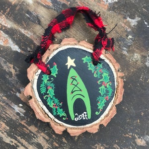 Kayak Christmas Ornament National Parks Camping Climbing Hiking Skiing Boating Canoe Chalkboard Rustic Wood Slice Personalized Trail Run