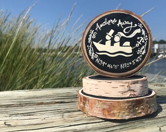 Boating Nautical Wedding Cake Topper Beach Kayaking National Parks Nature Lovers Birch Wood Slice Surf Kayak Boat Canoe Surfing