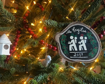 Personalized Hiking Family Christmas Ornament: Handpainted Wood Slice