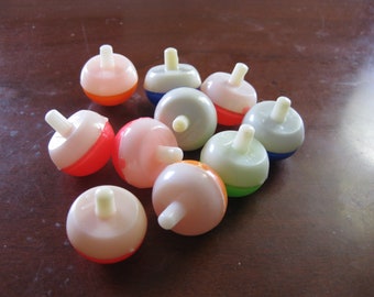 Set of 10 Vintage  Gumball/Vending Colored Spin Top Toys Charms