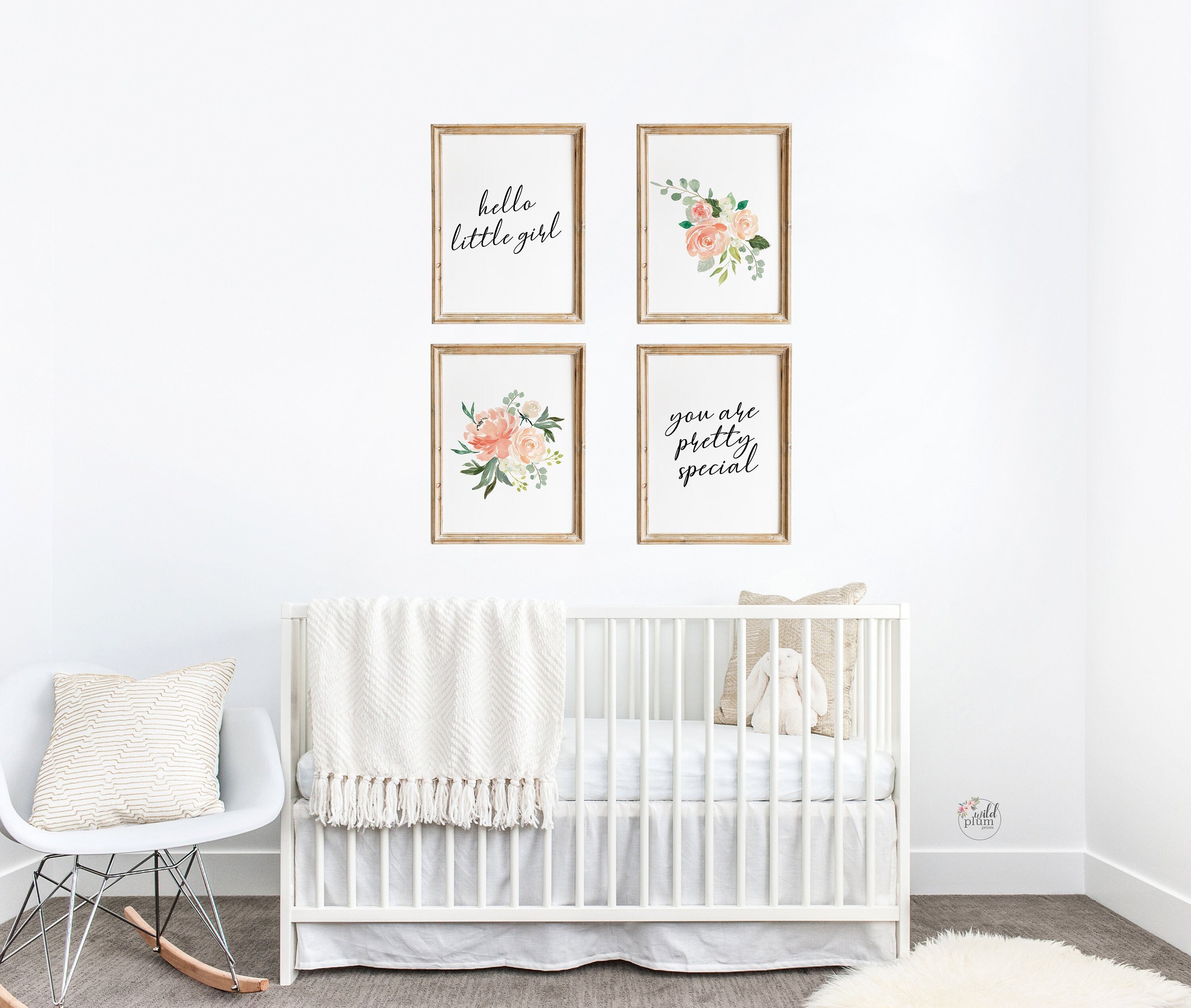 Baby Girl Nursery Wall Art Floral Prints Baby Girl Room Art Etsy