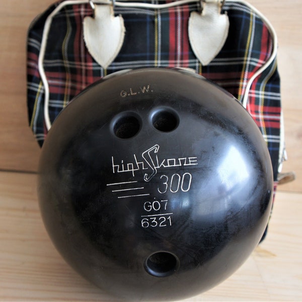 Vintage Bowling Ball/ High Skore 300/ 1940's Sporting Goods/ Tartan Bag