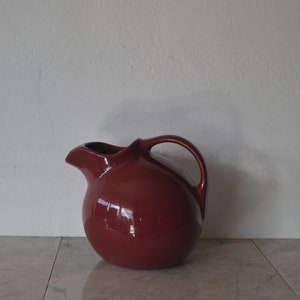 Hall Pottery Ball Pitcher/ #633 Ceramic Pitcher/ Burgundy Glaze/ Mid Century Pitcher/ Retro Serving