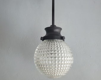 Vintage Pendant Lamp with Diamond Cut Crystal Glass Globe Diffuser/ Orb Lamp/ Ceiling Mount Light