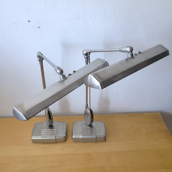 Raw Steel DAZOR Floating Fixture Articulating Desk Lamp/ VIntage Architect Lamp/ Task Light/ Machine Age/ Art Deco Lighting