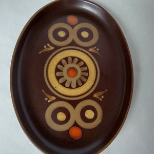 Denby-Langley Arabesque/ Samarkand Brown Oval Serving Platter/ Vintage Ceramic Serveware/ 1970&#39;s Stoneware
