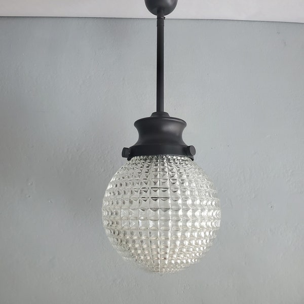 Vintage Pendant Lamp with Diamond Cut Crystal Glass Globe Diffuser/ Orb Lamp/ Ceiling Mount Light