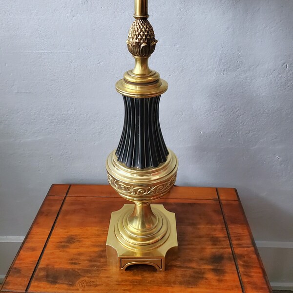 Stiffel Brass Regency Table Lamp/ Mid Century Era Pineapple Buffet Lamp/ Brass Onyx Hollywood Regency Lighting