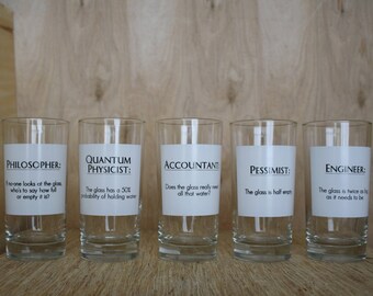 Vintage "Philosophy" Drinking Glasses/ Glass Tumblers/ Novelty Glassware/ Set of 5 Drinking Glasses