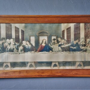 Antique Framed Lithograph/ The Last Supper/ Leonardo DaVinci/ 1920s image 4
