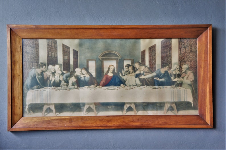 Antique Framed Lithograph/ The Last Supper/ Leonardo DaVinci/ 1920s image 4