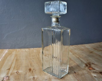 Art Deco Whisky Decanter/ Midcentury Glass Liquor Bottle/ Vintage Barware