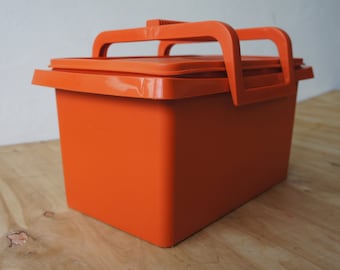 Vintage Tupperware Lunch Box/ Orange Picnic Container/ Portable Food Storage/ Tool Box/ Sunburst Orange/ 70's Kitchen
