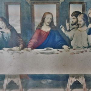 Antique Framed Lithograph/ The Last Supper/ Leonardo DaVinci/ 1920s image 9