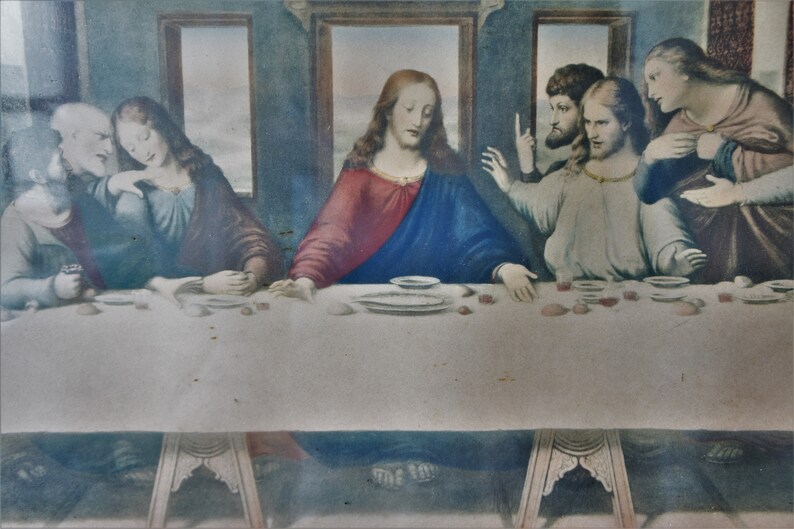 Antique Framed Lithograph/ The Last Supper/ Leonardo DaVinci/ 1920s image 9