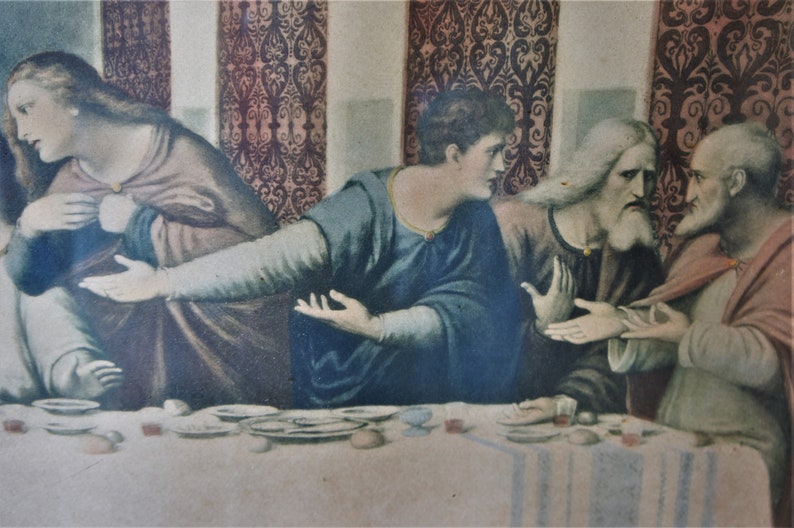 Antique Framed Lithograph/ The Last Supper/ Leonardo DaVinci/ 1920s image 7