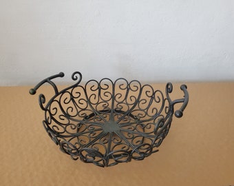 Wrought Iron Granada Style Basket/ Vintage Iron Table Top Decor/ c. 1970's Home Goods