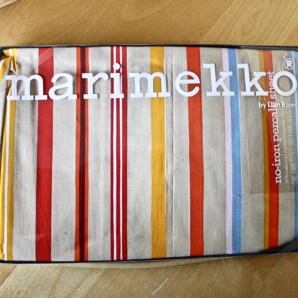 Vintage Marimekko by Dan River Striped Fitted Bed Sheet/ c.1975/ Twin Fitted Sheet