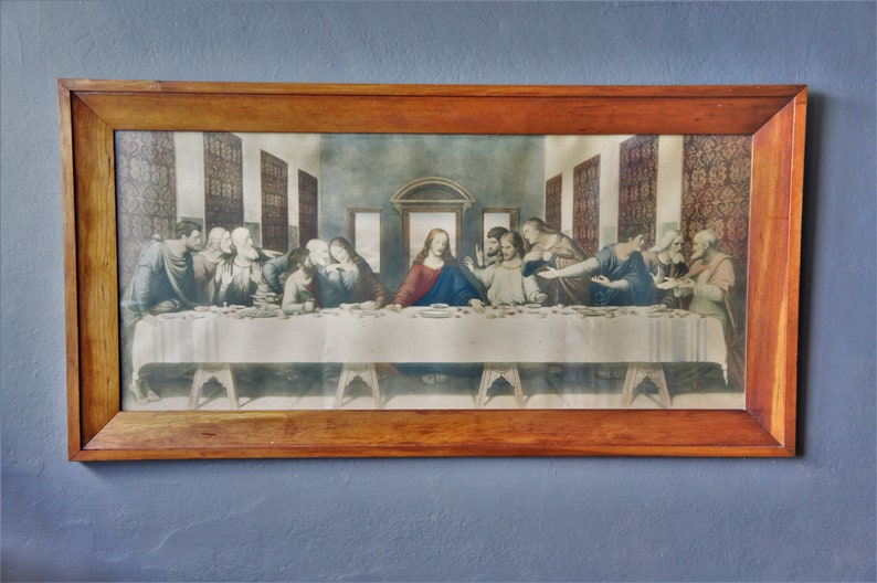 Antique Framed Lithograph/ The Last Supper/ Leonardo DaVinci/ 1920s image 3
