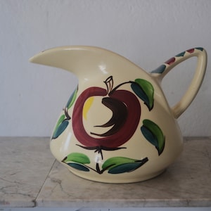 Purinton Pottery Slip Ware Beverage Pitcher/ Apple Pattern/ Mid Century Ceramic Kitchenware/
